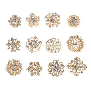 花の形 小さなブローチ ピン ラインストーン 黄金メッキ