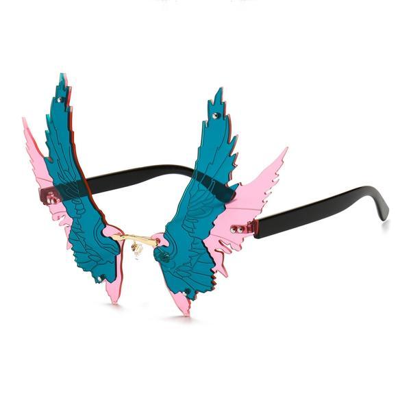 ユニークなエンジェルウィングサングラスパーティーアイウェアグリーンピンクブラックフレーム