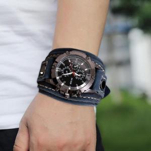 腕時計ワイドPUレザーファッションカフビッグフェイスダイヤルメンズ