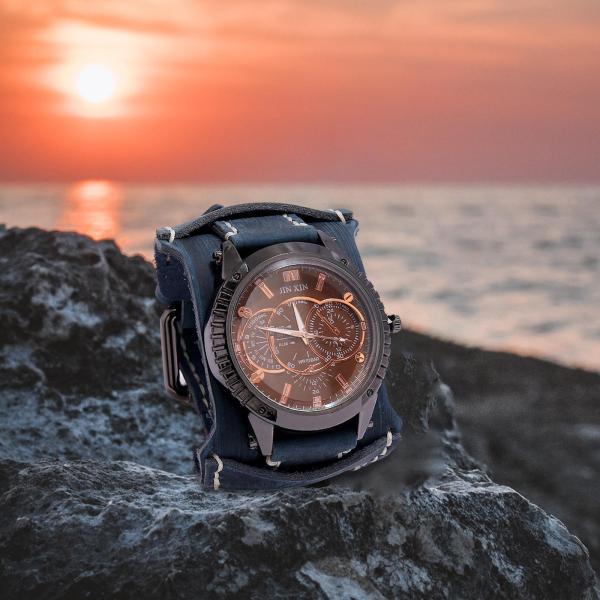 メンズ腕時計 ワイドバンド 男性腕時計 通勤 夫 父の日 ブルー