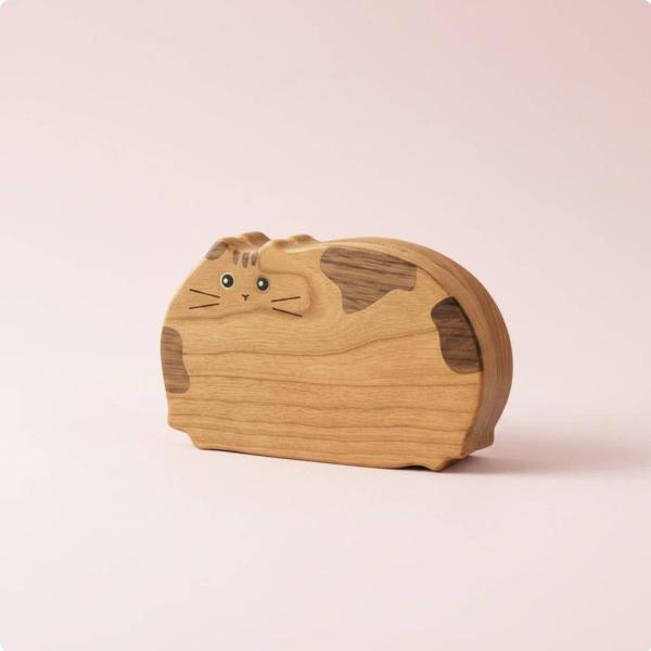 ジュエリー収納ケース 猫形 木製 ジュエリーボックス 収納 仕切り ベルベット内装 吸着蓋 携帯 小...