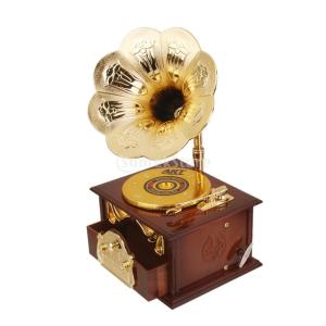 ノーブランド品 レトロ 蓄音機 デザイン メカニカル ディスク オルゴール ジュエリー ボックス