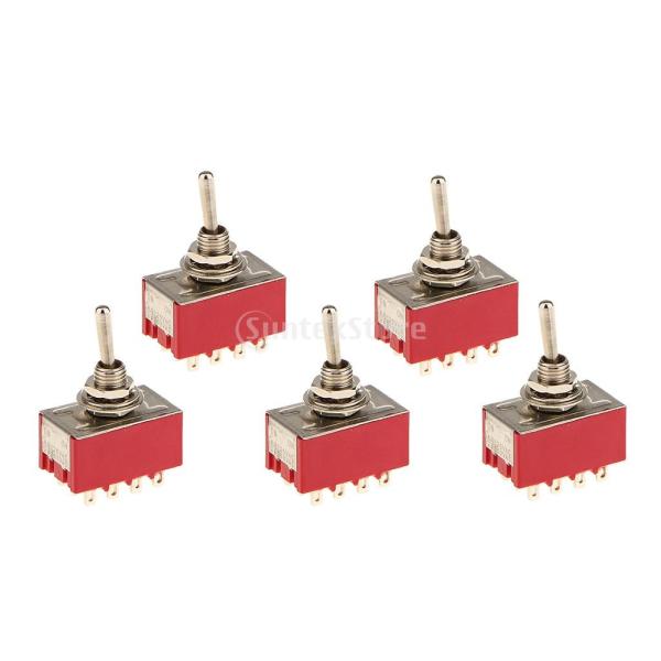 ノーブランド品 メタル製 レッド 5個 ミニサイドベンド  トグルスイッチ  オン/オン 12ピンモ...