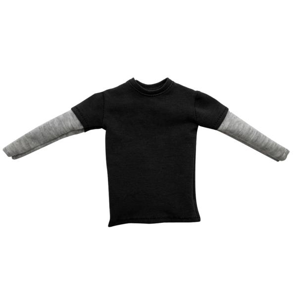 1/6スケール ダブルスリーブ ロングTシャツ 12インチ男性フィギュア用 全3色選ぶ - ブラック
