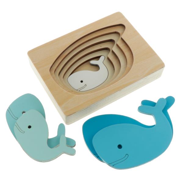 赤ちゃん幼児シロナガスクジラのための5層木製パズル早期教育玩具
