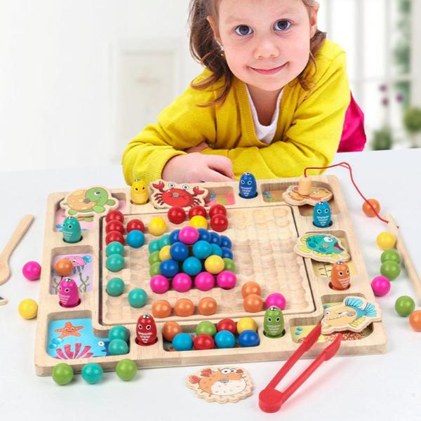 木製玩具磁気釣りゲームクリップビーズゲーム.最高のギフトのための3歳の少年少女.のおもちゃ幼児教育玩...