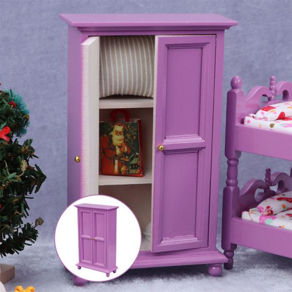 1:12ミニチュアヨーロピアンスタイルの木製ドールハウス、小さな女の赤ちゃんのための夢の戸棚ディスプ...
