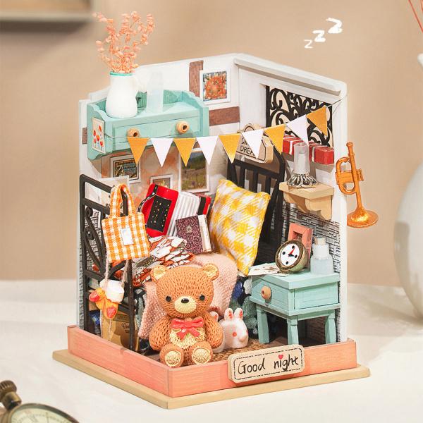 手作りのクリエイティブドールハウス家具セットコテージ3Dパズル誕生日おもちゃの寝室
