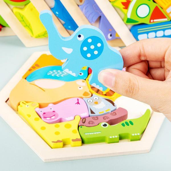 木製のジグソーパズルの並べ替えスタッキングブロック教育玩具動物