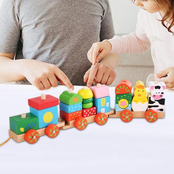 スタッキング トレイン おもちゃ 楽しい クラシック 木製 幼児用おもちゃ 男の子と女の子用 幼児 ...