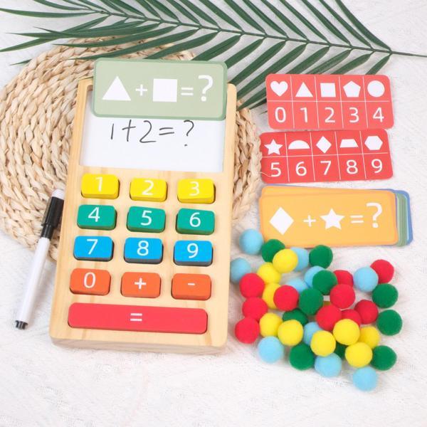 木製電卓 早期数学教育 足し算 引き算 40個のボールと数字カード付き 誕生日プレゼント用の数字の数...