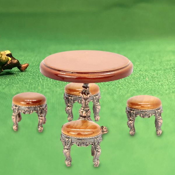 1:12 ドールハウスラウンドテーブルドールハウス家具椅子付き子供のおもちゃキッチン Teatabl...