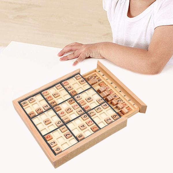 木製数独ゲームボード 数独チェスのおもちゃパズル デスクトップゲーム 子供用ギフト ブラック