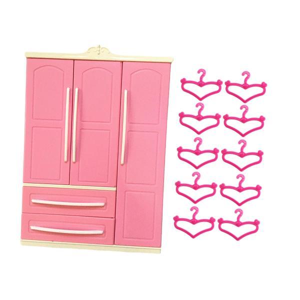 人形開閉式ワードローブクローゼットドールハウスアクセサリーミニチュア人形家具ハートハンガー付き