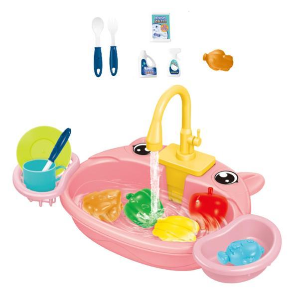 キッズプレイシンクおもちゃ 流水付き 食器洗い機おもちゃ 誕生日プレゼント用 ブタ ピンク