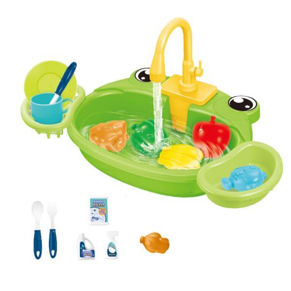 キッズプレイシンクおもちゃ 流水付き 食器洗い機おもちゃ 誕生日プレゼント用 カエルグリーン
