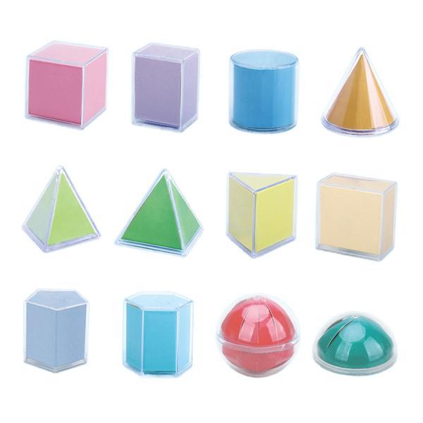 12x 幾何学的形状学習玩具、透明教材、モンテッソーリ 3D 幾何学立体、学用品、対象年齢 3 歳以...