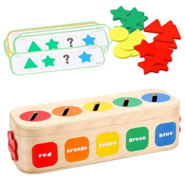 木製の形と色の分類のおもちゃ モンテッソーリのおもちゃ 色のマッチングボード 幼稚園の学習玩具 男の...