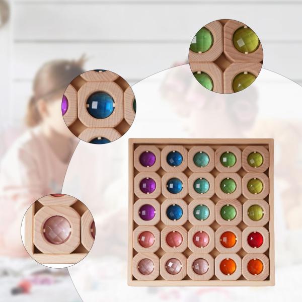 木製ブロック積み木おもちゃ教育ホリデーギフト細かい運動能力カラフルなアクリルブロックレインボーアクリ...