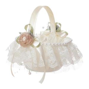 パーティー花嫁介添人の結婚式のためのロマンチックな結婚式のレースフラワーバスケットベージュ