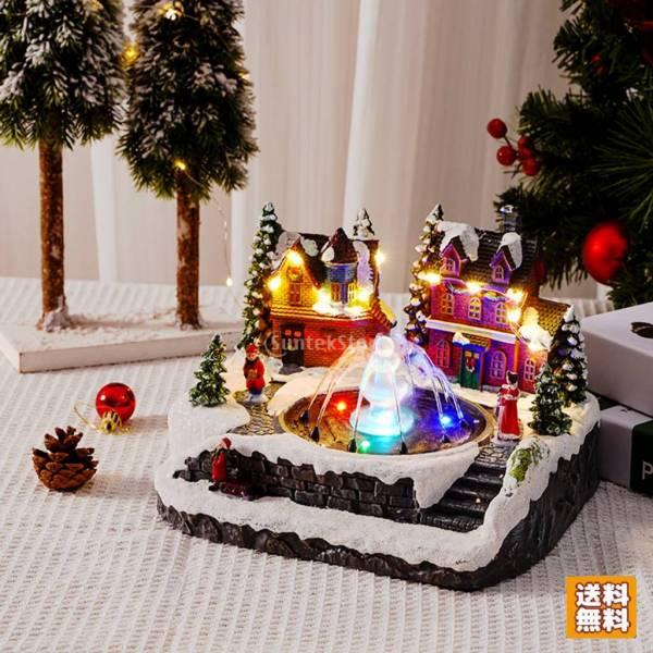 ドールハウス ミニハウス クリスマスシーン 噴水  LEDライト  装飾 卓上 置物 お祝い 雰囲気...