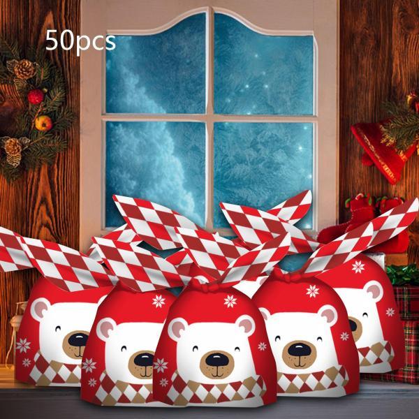 50個入り キャンディバッグ バルクギフトバッグ ギフトラッピングバッグ 新年用 ベアレッド