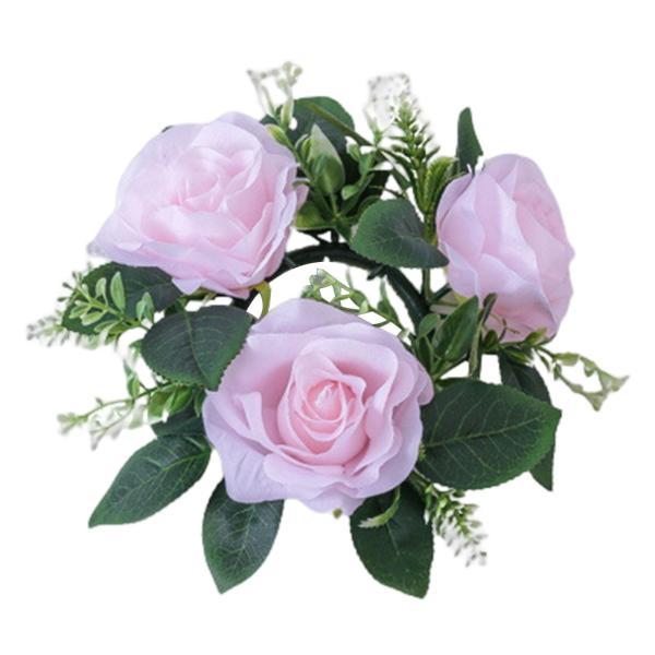 造花バラ キャンドル リング ラウンド 23cm センターピース ウィンドウ用 ピンク