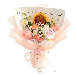 かぎ針編みの花の花束すでに記念日バレンタインデーギフトカフェピンクの花のために作られました。