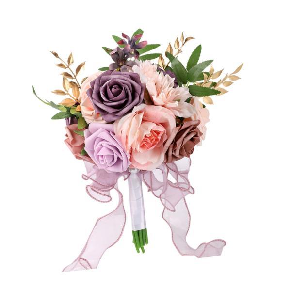 29 センチメートル人工バラの花嫁のウェディングブーケ手作りエレガントなトスングブーケピンクパープル