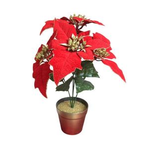 人工ポインセチア植物 人工クリスマスフラワー フラワーアレンジメント 鉢植えの赤いポインセチア 室内デスク リビングルーム用