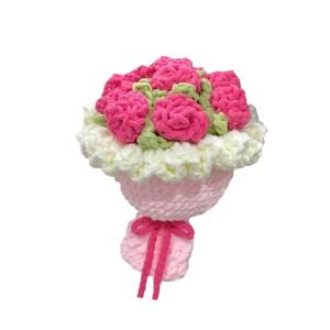 かぎ針編みのバラの花束 造花 誕生日 テーブル 記念日 ピンク