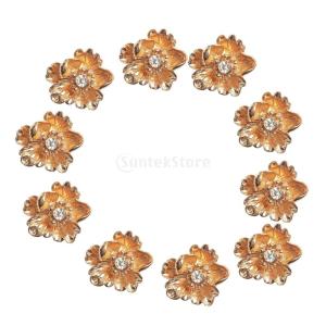10個 ブライダル DIY ラインストーン ボタン フラットバック 装飾 工芸 花嫁 アクセサリー 多種類選ぶ - ゴールド, 1.5cm
