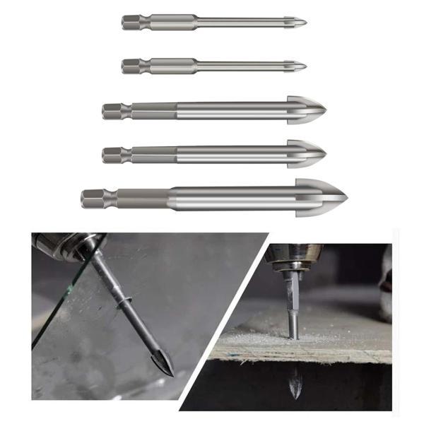 5xドリルビットセットセラミックレンガウッドパンチ穴穴あけ3-7mmシルバー