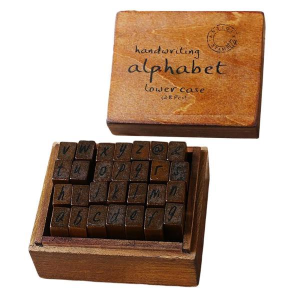 クラフト筆記体小文字を作るDIYカード用の28個の木製ラバースタンプセット