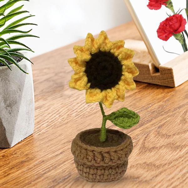 手作りかぎ針編みの花 ミニ鉢植えの花 植木鉢 カーアクセサリー 花と黒