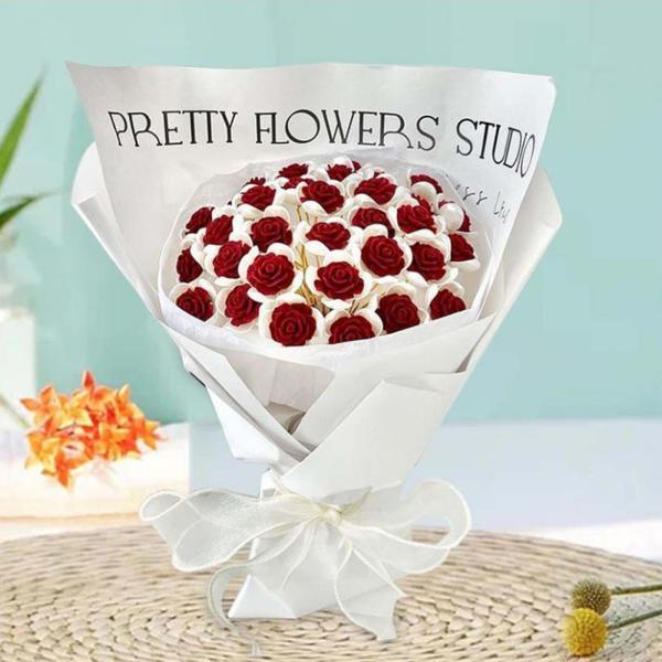DIY シミュレーション ローズ フラワー ブーケ 13 ピース ローズ 花の包装紙付き レッド
