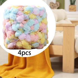 4 玉 かぎ針編み ポンポン チャンキーヤーン スカーフ クッション DIY 用 マルチカラー