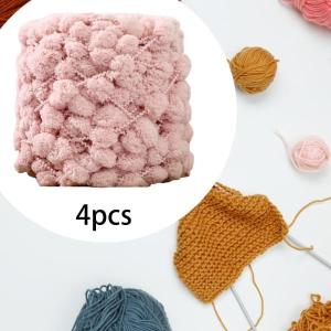 4 玉 かぎ針編み ポンポン チャンキーヤーン スカーフ クッション DIY 用 ピンク
