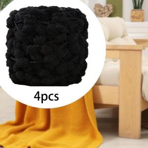 4玉 かぎ針編み ポンポン チャンキーヤーン スカーフクッション DIY用 ブラック