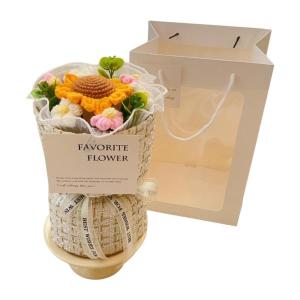 かぎ針編みの花束 手作りニットブーケ 結婚式 バレンタインデー ひまわり ピンク