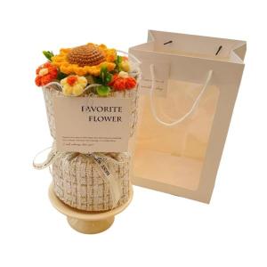 かぎ針編みの花束 手作りニットブーケ 結婚式 バレンタインデー ひまわり 黄色