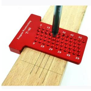 木工定規 メジャールーラー ミニ レッド 穴位置決め 平行線を描く クロス DIY アルミニウム合金材質 耐久性 操作が簡単