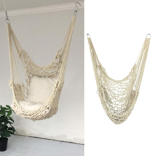 ポータブルハンモックスイングハンギングロープ椅子屋内旅行テラス80x110cmホワイト