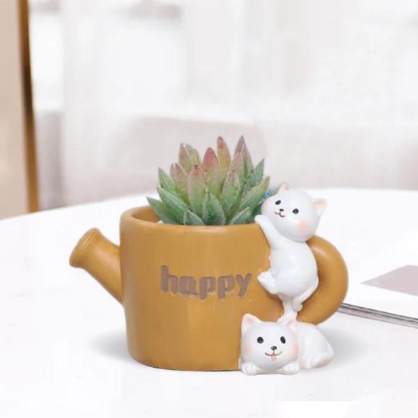 かわいい動物多肉植物プランターフラワーポットミニデスク屋内屋外ホーム幸せな猫