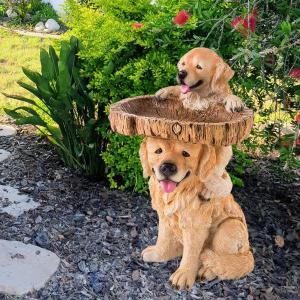 犬の像の置物樹脂フィーダー給餌ステーション風景庭鳥バスボウル動物彫刻ポーチ芝生新築祝い用｜stk-shop