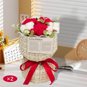 かぎ針編みの花束 造花 誕生日 教師の日 結婚式 赤