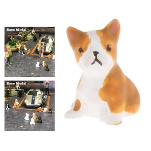 1/64スケールジオラマガレージペットドッグブルドッグミニチュアモデルシッティングイエロー