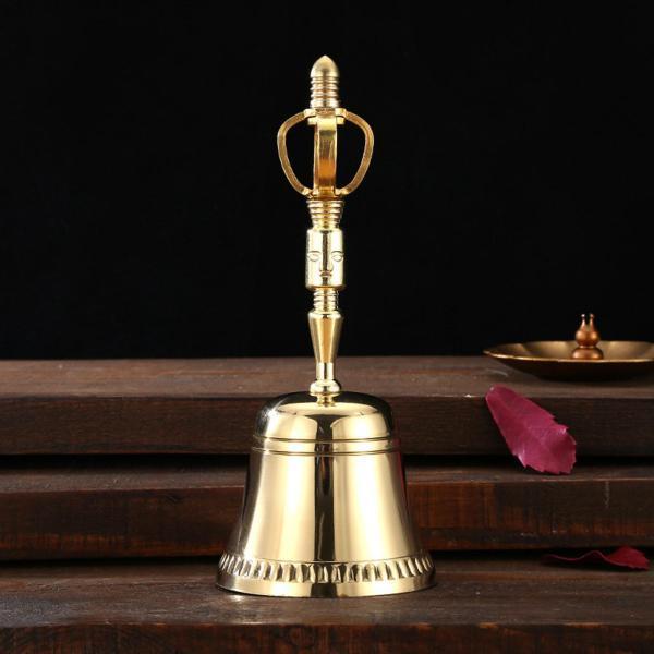 ハンドベル仏教道教ポータブル純真鍮大音量耐久性のある宗教的な供給ゴールデン