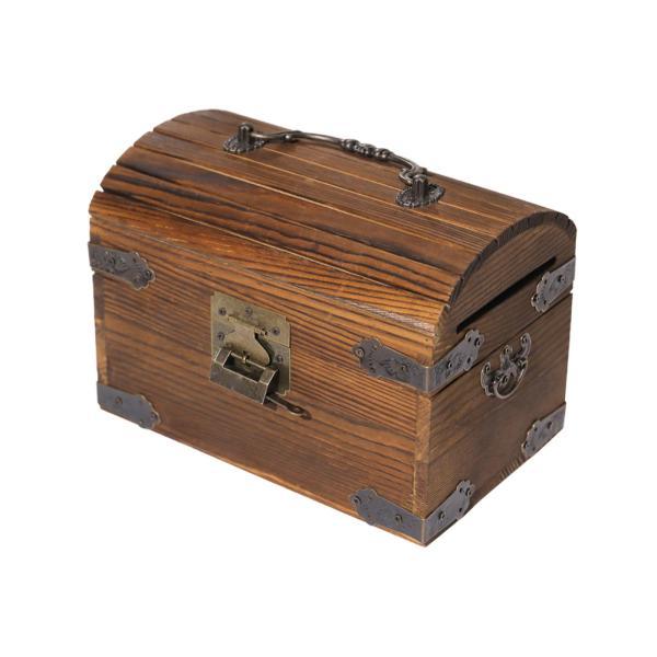 木製小物ボックス キャッシュボックス 節約貯金箱 宝箱 コインボックス ポータブル ヴィンテージスタ...