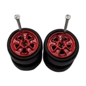2x 1/64 RCカーホイールとタイヤ 頑丈な直接交換用スペアパーツアクセサリー レッド